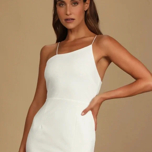 Lulu's Asymmetrical Classy White Mini Dress - Picture 2 of 10